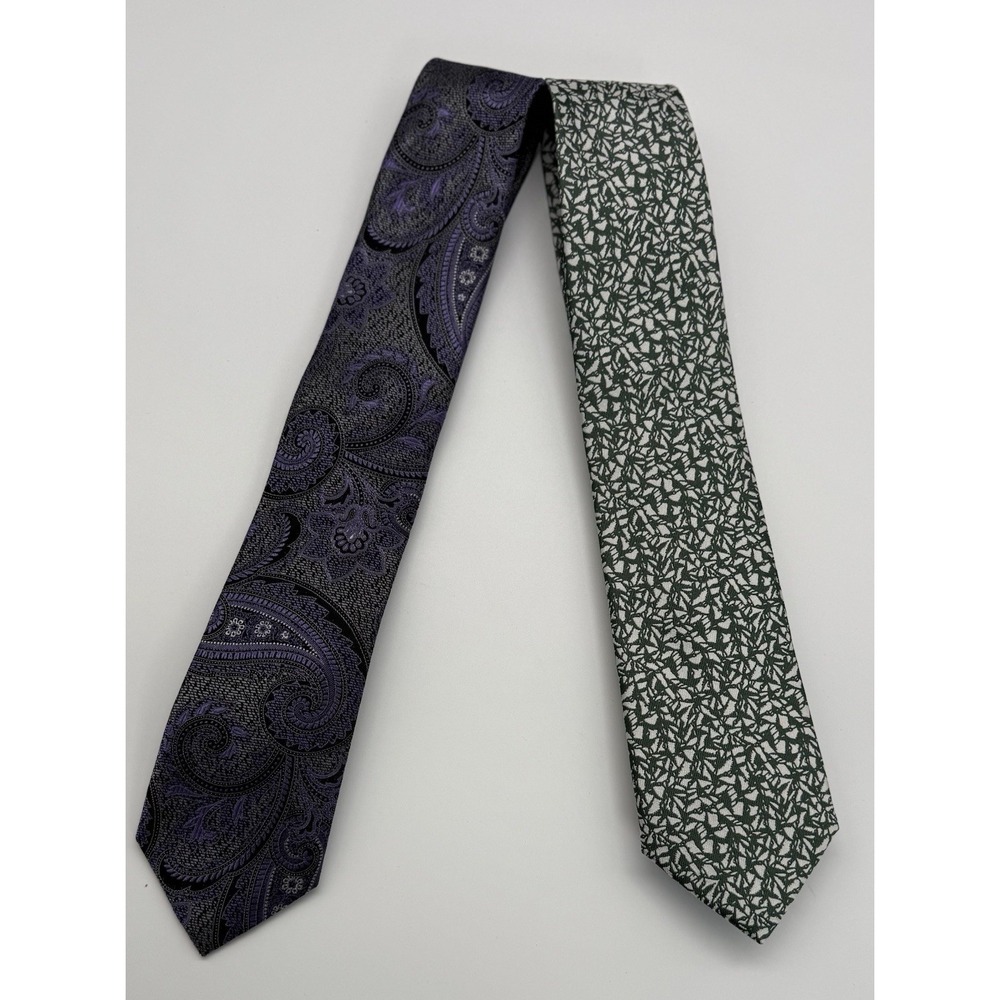 Lot Of 2 Joseph Abboud And‎ Charles Tyrwhitt 100% Silk Tie Purple And Green